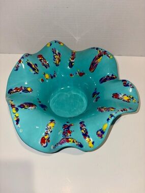 Turquoise Art Glass Decorative Bowl